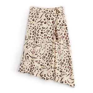 Nine West Animal Print Asymmetrical Wrap Midi Skirt Size Small